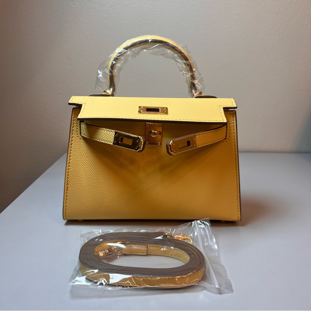 Yellow Structured Leather Top-Handle Shoulder Bag - Picture 2 of 14